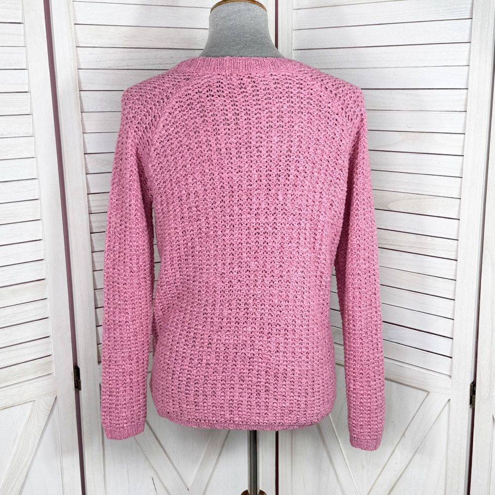 Preswick & Moore Loose Weave V-neck Sweater‎ Rose Pink Small - Picture 4 of 13